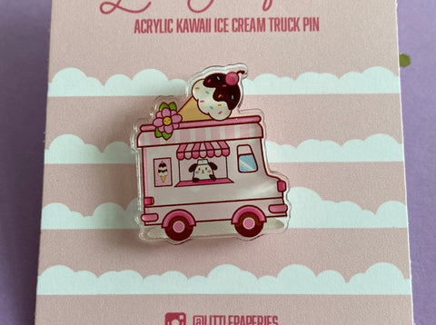 Kawaii Ice Cream Truck, Acrylic Pin, Kawaii Pin, Ice Cream Truck, Chillin, Kawaii Gift, Kawaii Ice Cream Gift, Cute Pin, Acrylic