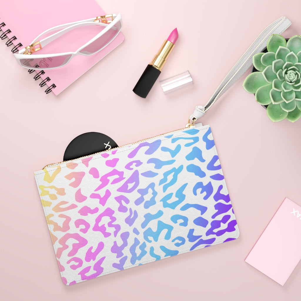 Clutch Bag, Vegan Leather, Vegan Leather Clutch, Leopard Print Clutch, Pastel Clutch, Vegan Pastel Clutch, Birthday Gift, Birthday Bag