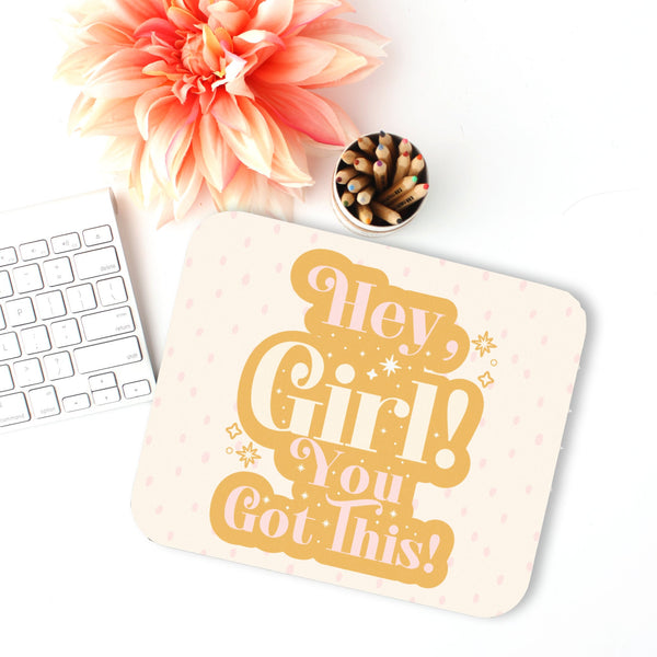 Products Hey Girl Mouse Pad, Desk Accessories, Office Decor for Women, Office Gifts, Print Mouse Pad, Co-worker Gift, Work From Home Gift
