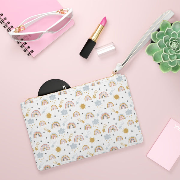 Clutch Bag, Vegan Leather, Vegan Leather Clutch, Rainbow Print, Boho Rainbow Print, Boho Accessories, Vegan Leather Bag, Bridesmaid Bag