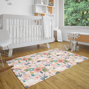 Floral Print Area Rugs, Scandinavian Floral Rug, Modern Floral Rug, Modern Nursery, Floral Nursery, Floral Print Nursery, Baby Girl Nursery