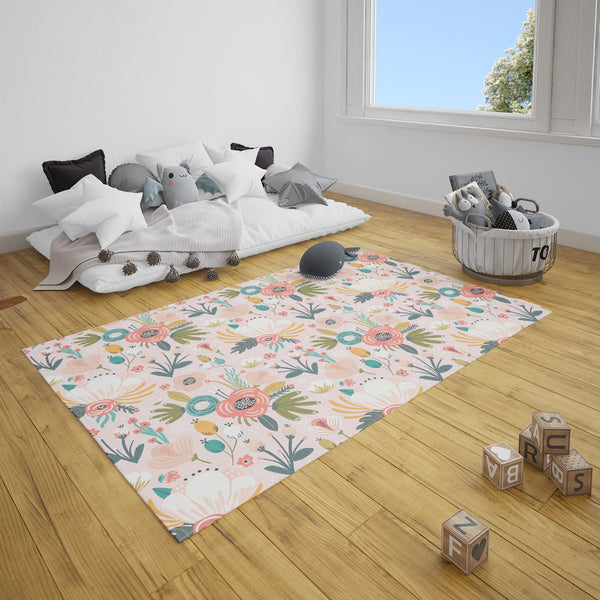 Floral Print Area Rugs, Scandinavian Floral Rug, Modern Floral Rug, Modern Nursery, Floral Nursery, Floral Print Nursery, Baby Girl Nursery