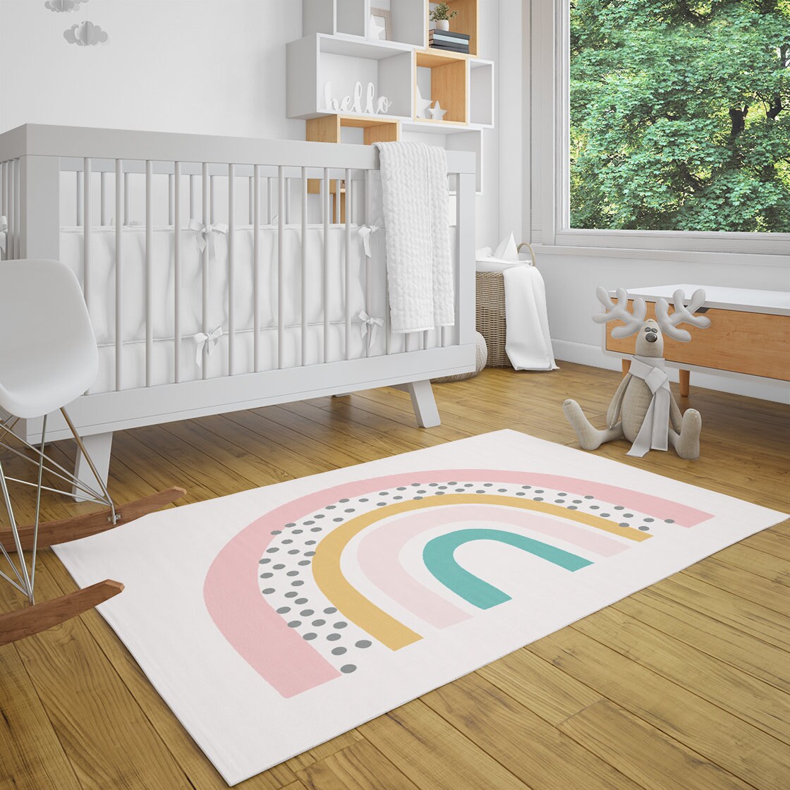 Scandinavian Rainbow Area Rugs, Rainbow Rug, Rainbow Print Area Rug, Nursery Rug, Kid's Rug, Scandi Rainbow Rug, Boho Rainbow Print Rug