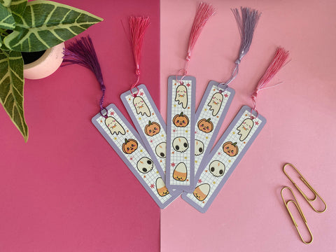 Kawaii Spooky Bookmark, Sublimated Aluminum Bookmark, Halloween Bookmark, Kawaii Bookmark, Bookworm Gift, Book Lover, Pumpkin, Ghoul, Skull