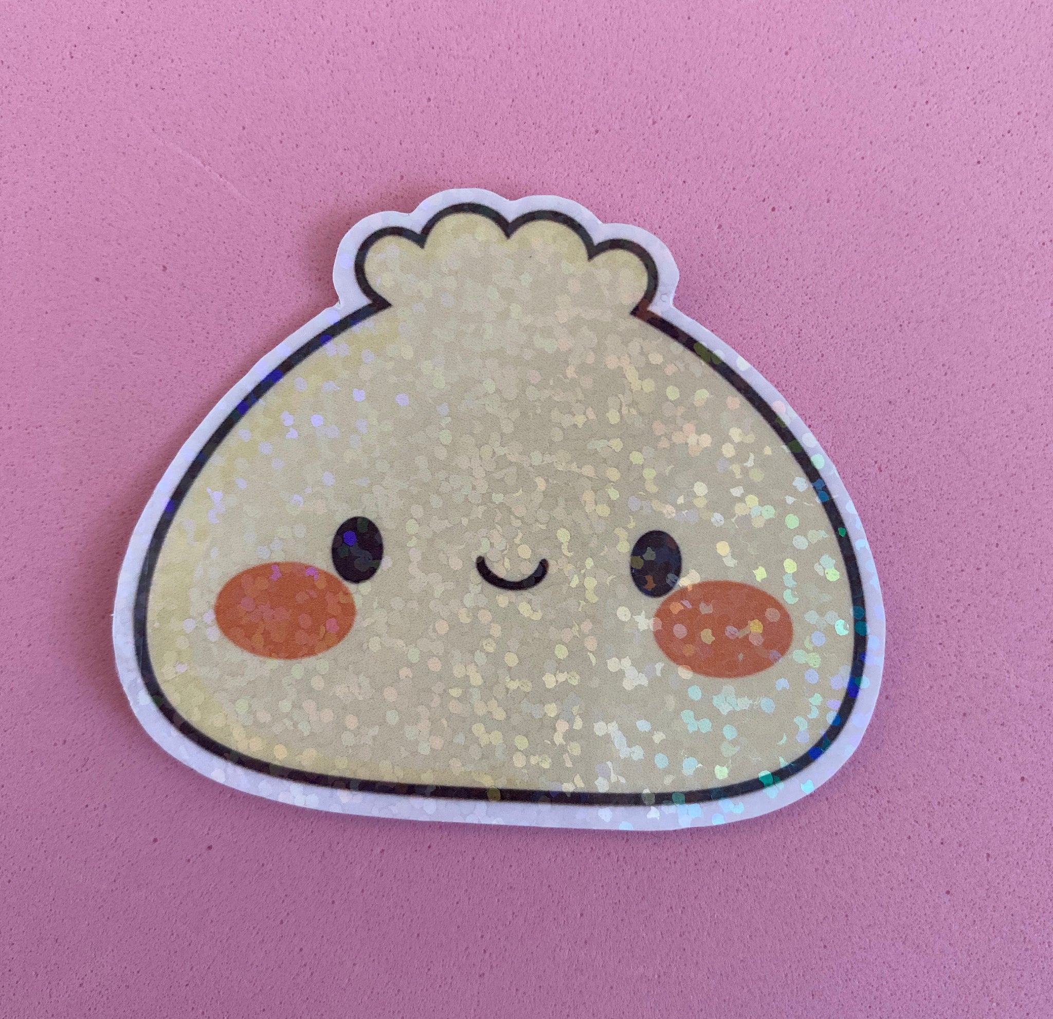 Steamed Dumpling Sticker, Kawaii, Holographic Sticker, Handmade Sticker, Handmade Sticker, Dumpling, Wonton, Waterproof Sticker