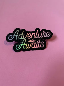 Adventure Awaits, Sticker, Handmade Sticker, Stickers, Die Cuts, Holographic Stickers, Holo Sticker, Planner Stickers, Planner Girls