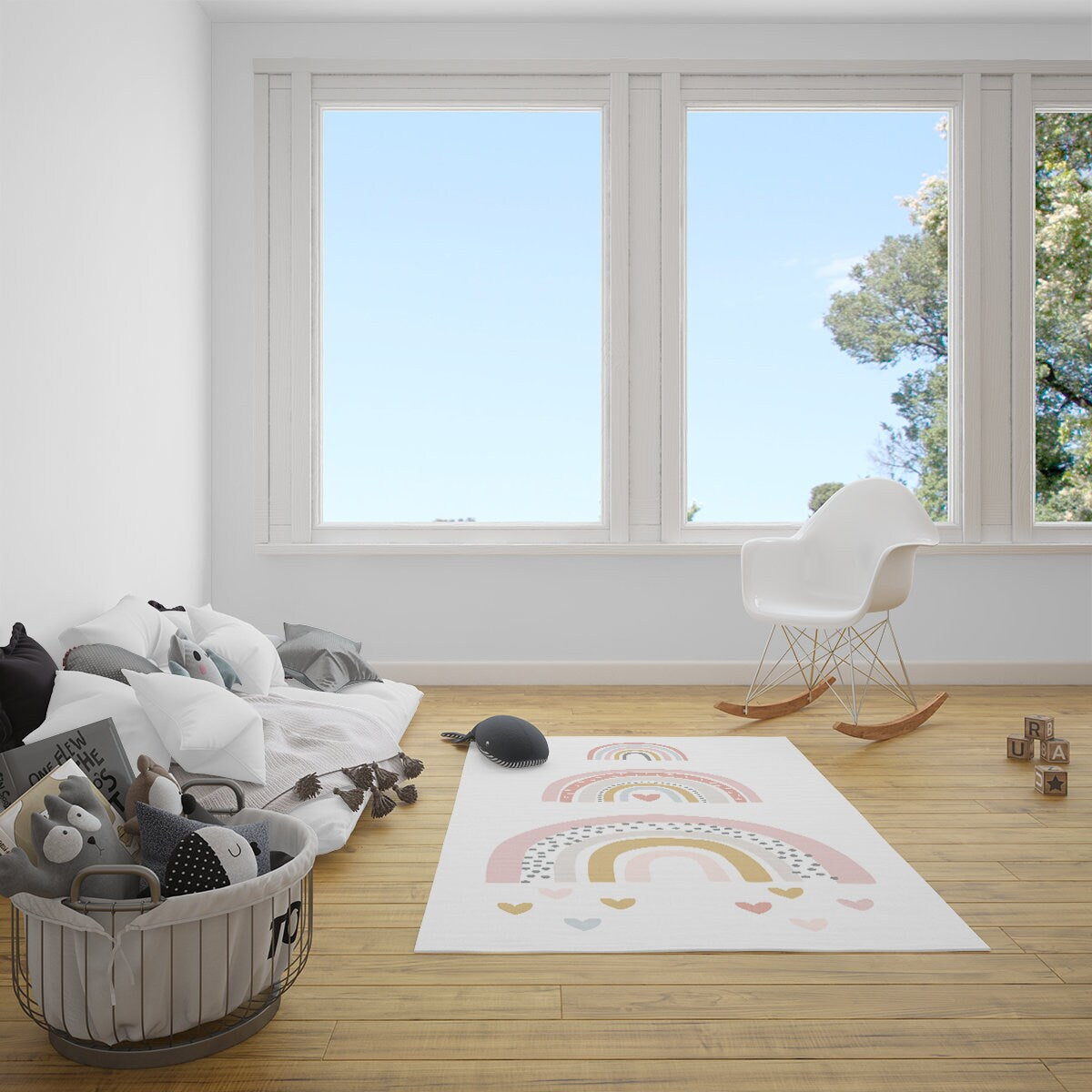 Scandinavian Rainbow Area Rugs, Rainbow Rug, Rainbow Print Area Rug, Nursery Rug, Kid's Rug, Scandi Rainbow Rug, Boho Rainbow Print Rug