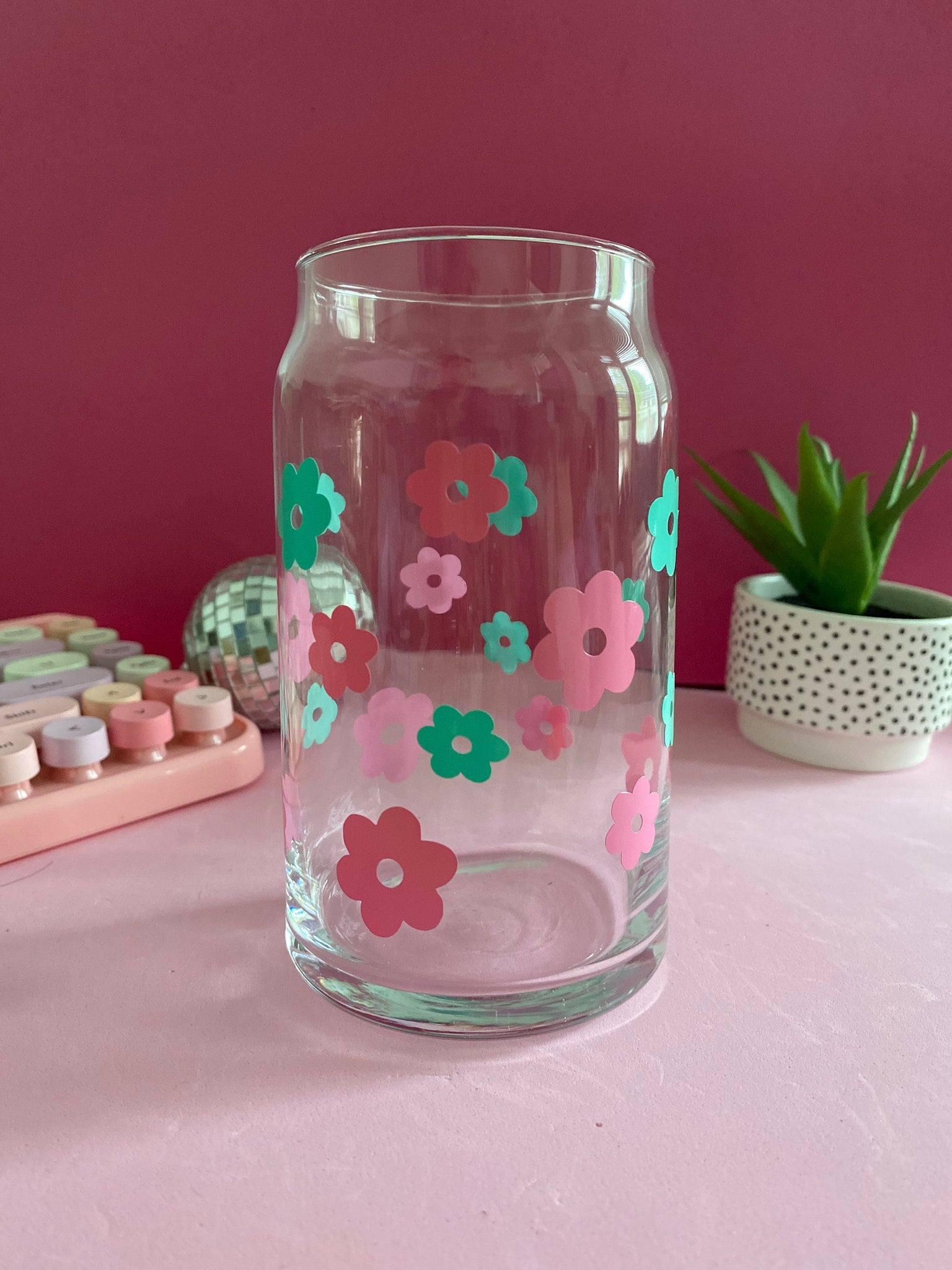 Libbey Iced Coffee Cup, Coffee Cup, Coffee Glass, Beer Glass Can, Floral Face, Coffee Cup, Coffee Lover Gift, Aesthetic Glass Beer Can