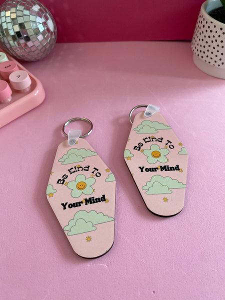 Motel Keychain, Happy Face Keychain, 70's Inspired Print,Happy Face Print, Trendy Gift, Positive Keychain