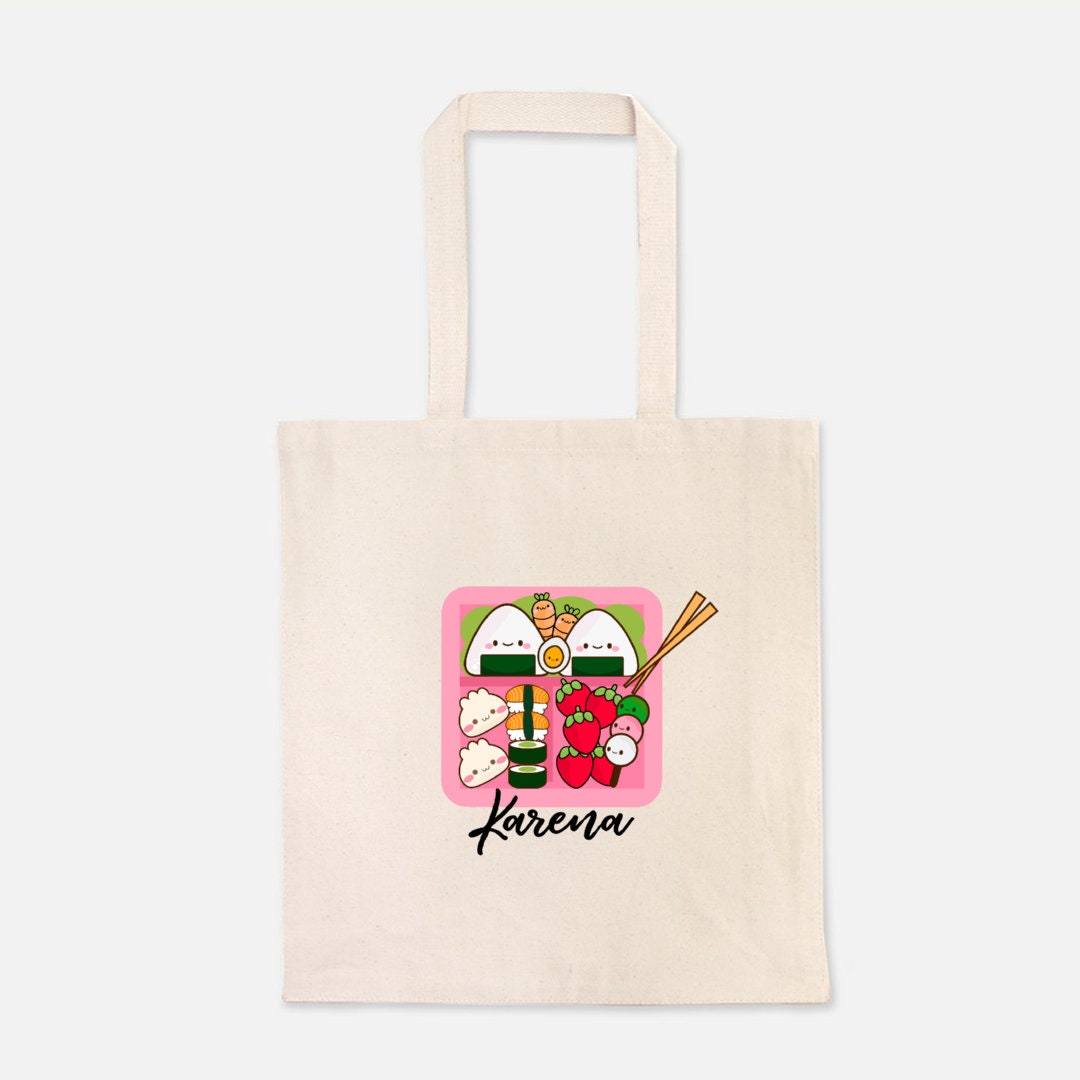 Sushi, Bento Tote, Kawaii, Tote Bag, Book Bag,  All Purpose Bag, Grocery Bag, Shopping Bag, Farmers Market Tote, Sushi Bento Box, Kawaii Art