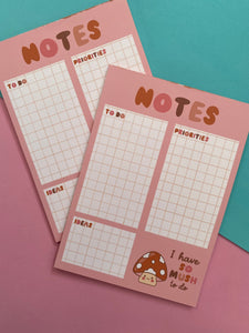 Mushroom Notes, Cute Notepad, 5x7, Memopad, Notes, Stationery, Kawaii Notepad, Self Love Gift, Stationery Lover, Gift, Notepad