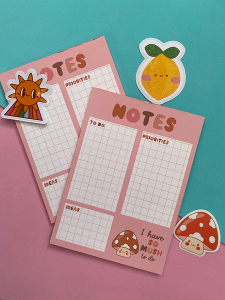 Mushroom Notes, Cute Notepad, 5x7, Memopad, Notes, Stationery, Kawaii Notepad, Self Love Gift, Stationery Lover, Gift, Notepad