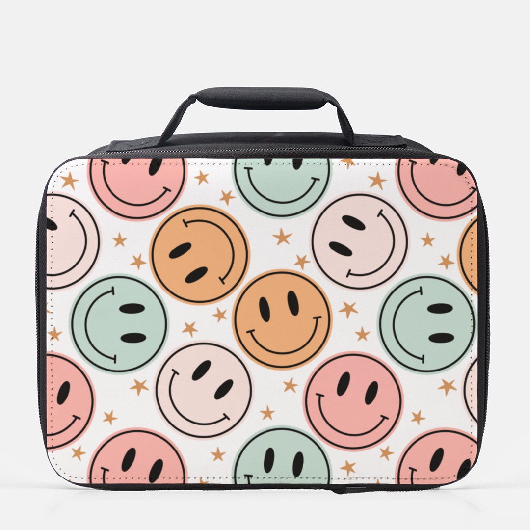 Happy Print Lunch Box, 70s Lunch Bag, Back To School, School Lunch Box,Lunch Tote, Custom Lunchbox, Birthday