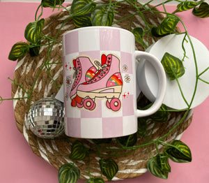 Roller Skate Mug, Checker Print Mug, Trendy Mug,  Inspiration Mug, Work From Home Gift, Gift Mug, Birthday Mug, 15 Oz Ceramic Mug