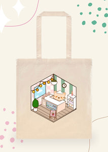 Kawaii Cat, Tote Bag, Book Bag,  All Purpose Bag, Grocery Bag, Shopping Bag, Farmers Market Tote, Positive Tote Bag, Ramen