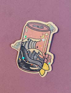Kawaii Drink, Holographic Sticker, Handmade Sticker, Handmade Sticker, Cute Sushi,  Kawaii Lover Gift, Waterproof Sticker