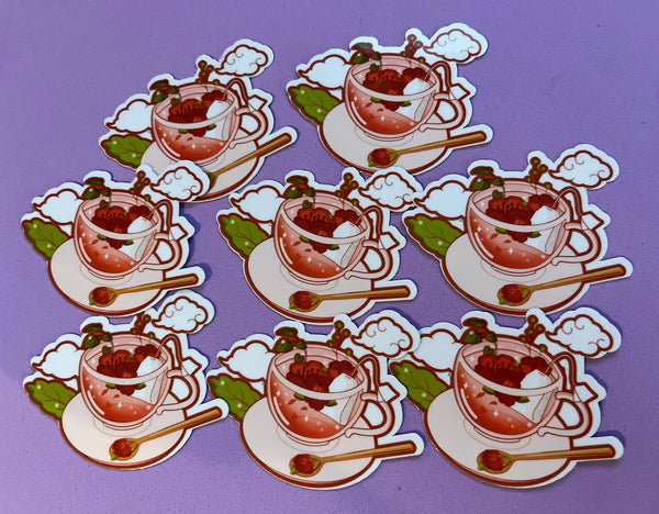 Kawaii Drink, Vinyl Sticker, Handmade Sticker, Handmade Sticker, Cute Tea Cup,  Kawaii Lover Gift, Waterproof Sticker