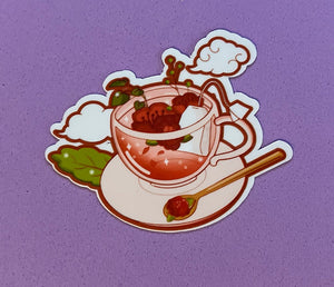 Kawaii Drink, Vinyl Sticker, Handmade Sticker, Handmade Sticker, Cute Tea Cup,  Kawaii Lover Gift, Waterproof Sticker
