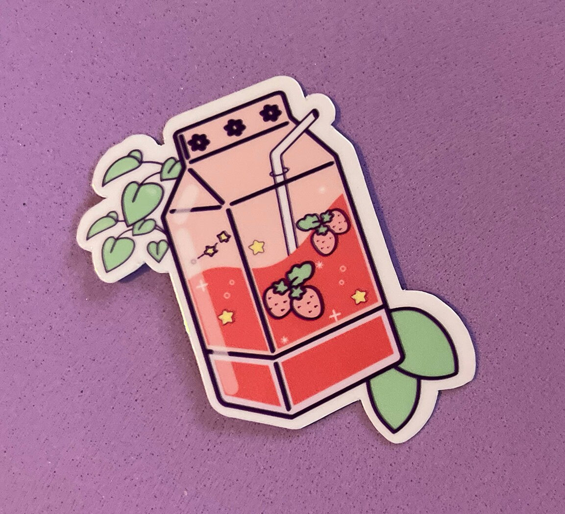 Strawberry Drink, Kawaii Drink, Vinyl Sticker, Handmade Sticker, Handmade Sticker, Kawaii Drink,  Kawaii Lover Gift, Waterproof Sticker