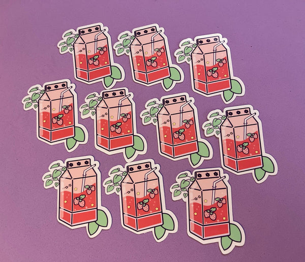 Strawberry Drink, Kawaii Drink, Vinyl Sticker, Handmade Sticker, Handmade Sticker, Kawaii Drink,  Kawaii Lover Gift, Waterproof Sticker