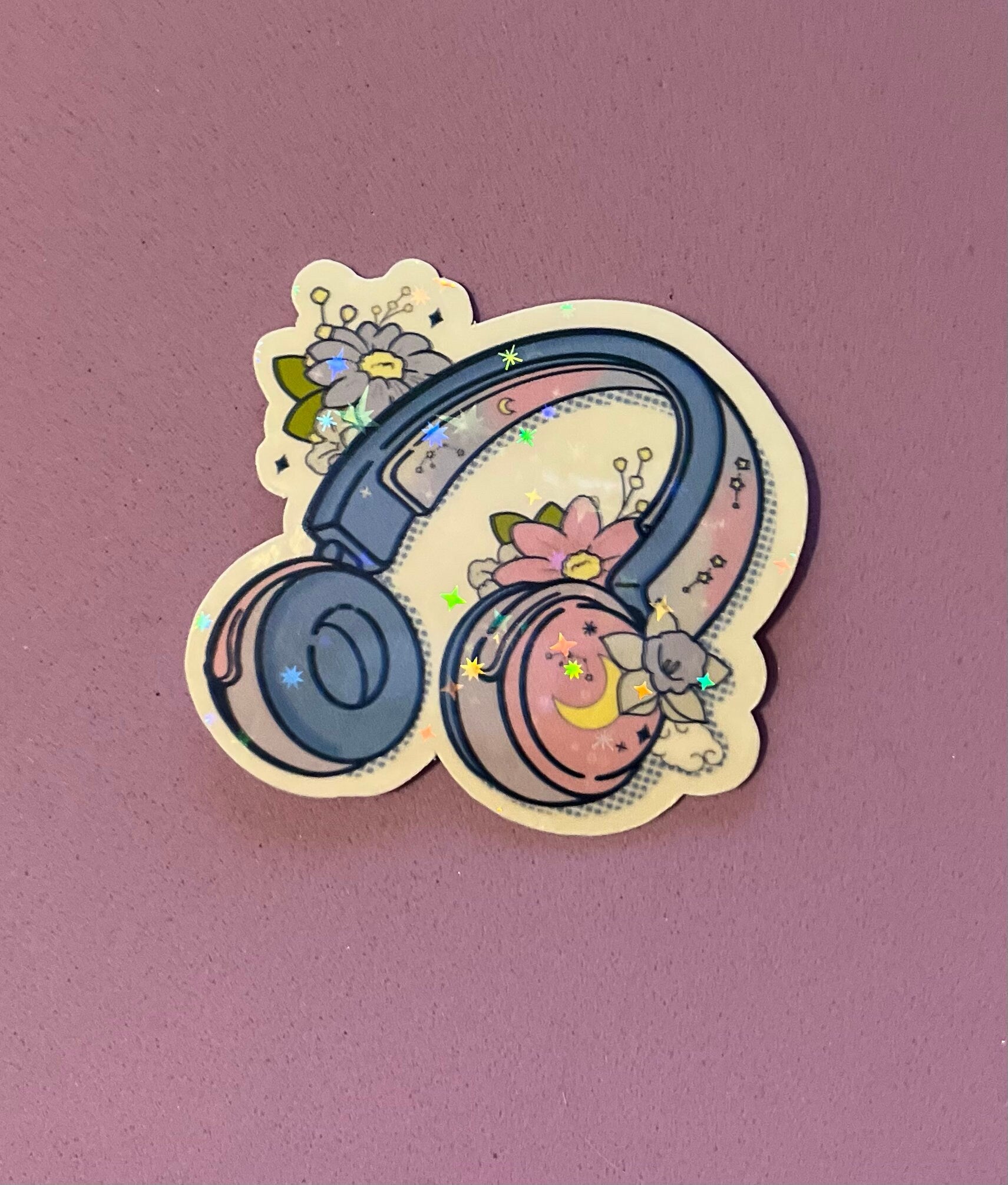 Kawaii Headphones, Vinyl Sticker, Handmade Sticker, Handmade Sticker, Kawaii Galaxy Sticker,  Kawaii Lover Gift, Waterproof Sticker